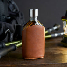 Load image into Gallery viewer, Viski- Admiral Vintage-Style Parker Leather-Wrapped Glass Flask