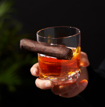 Load image into Gallery viewer, Viski- Raye Crystal Whiskey Glass w/ Built-in Cigar Holder