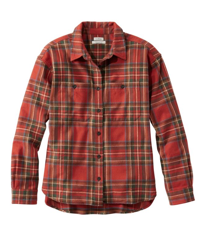 LL Bean- W L/S Scotch Plaid Boyfriend Flannel