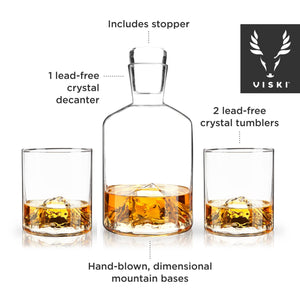 Mountain Themed Crystal Decanter & Tumblers Set - Set of 3