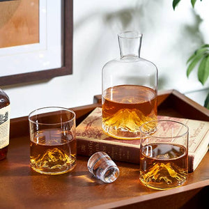 Mountain Themed Crystal Decanter & Tumblers Set - Set of 3