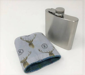 6oz Harris Tweed Hip Flask -Black Herringbone  - HT35